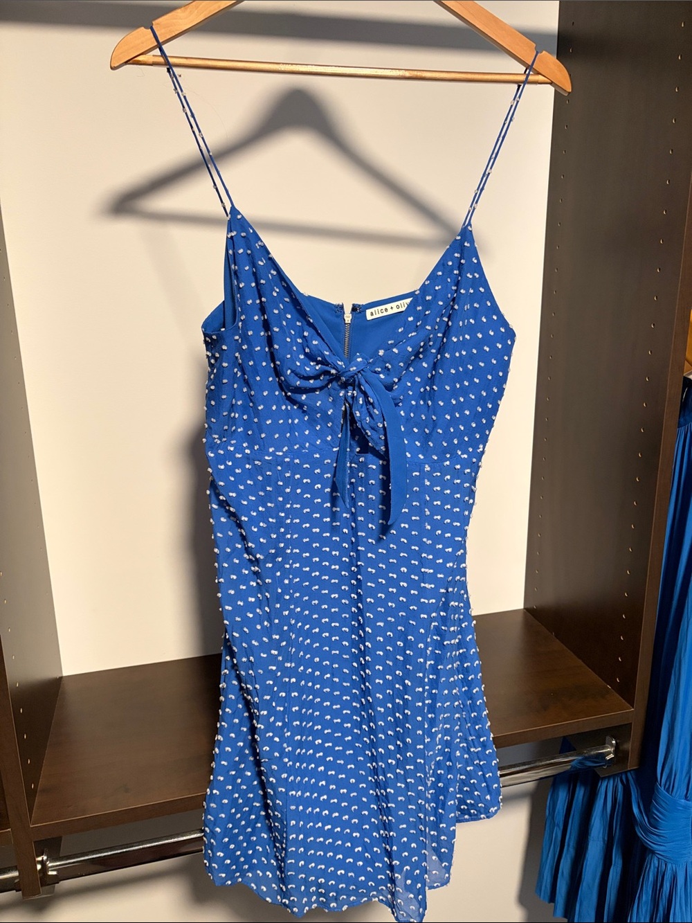 Alice + Olivia Royal Blue Mini Dress with White Dot Print